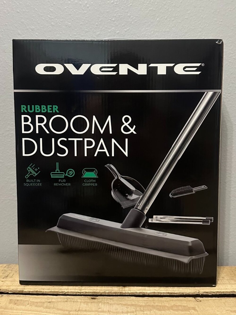 Ovente Rubber Broom & Dustpan Set with Handheld Brush